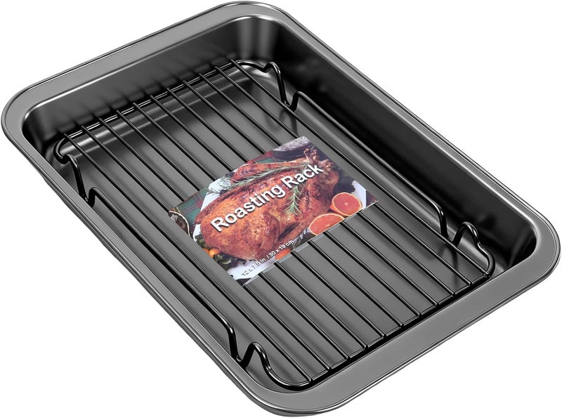 GESTONE 15In Turkey Roasting Pan with Rack, Nonstick Heavy Duty Turkey Broiler Pan for Oven Cooking, Roaster Baking Tray for roasting, grilling and baking, Dishwasher Safe - Image 1